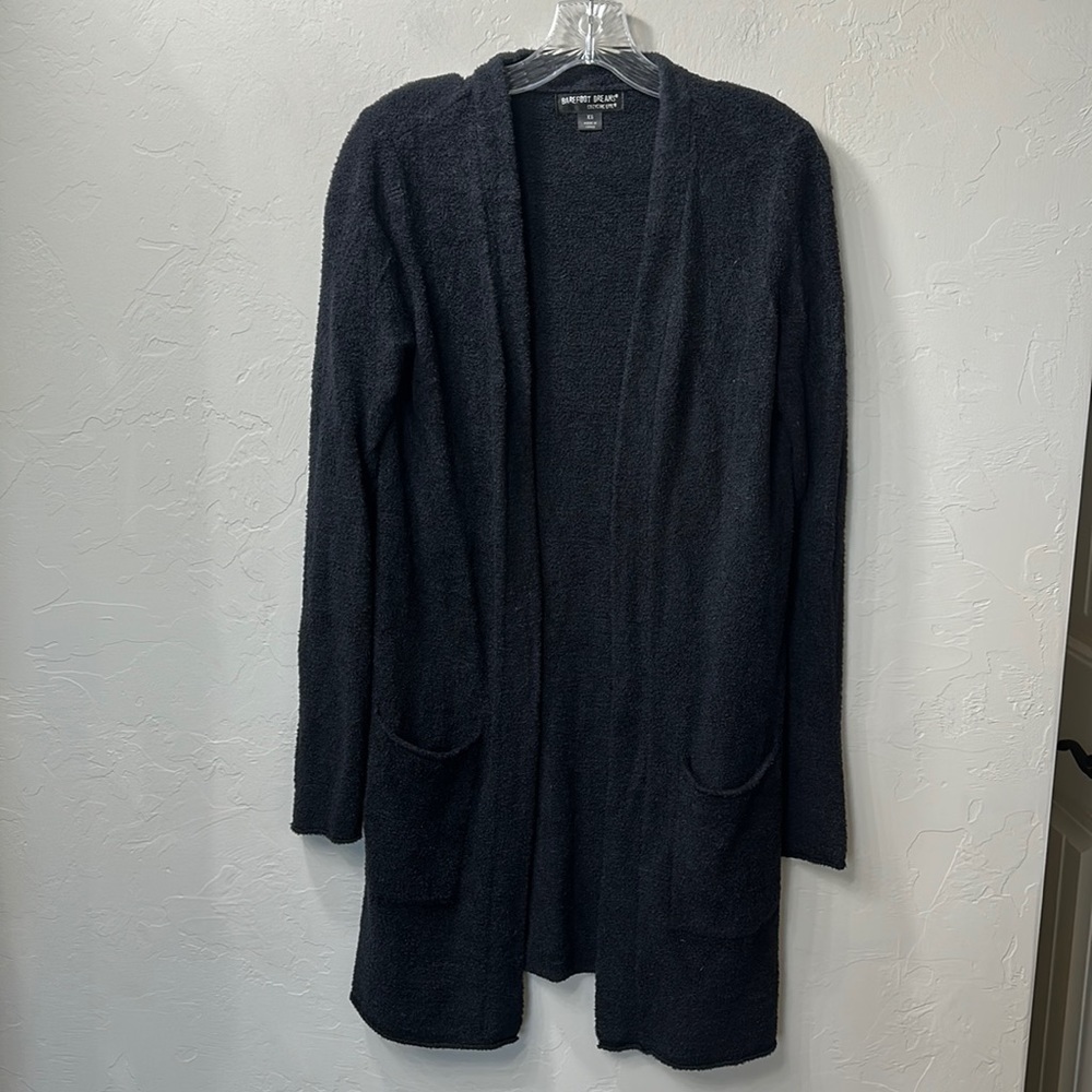 Barefoot Dreams cozychic lite black open cardigan with pockets size XS.